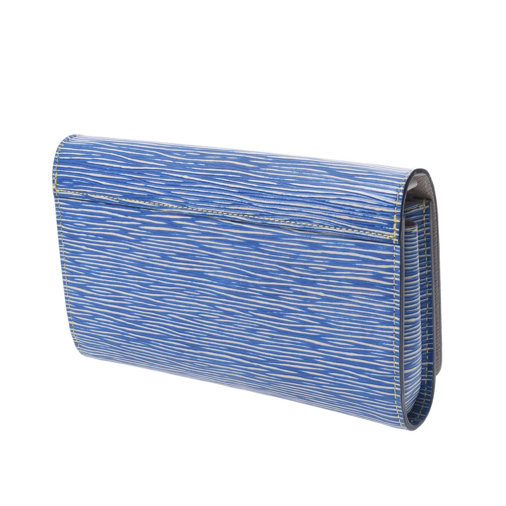 Louis Vuitton Chain Leather Denim Portefeuille Twist Blue Epi Wallet Blue